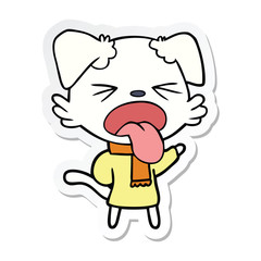 sticker of a cartoon dog wearing scarf and pullover