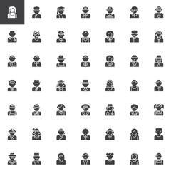 Faceless people avatar vector icons set, modern solid symbol collection, filled style pictogram pack. Signs, logo illustration. Set includes icons as female doctor, woman teacher, farmer man, fireman