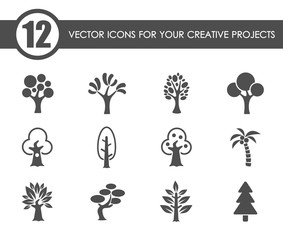 trees vector icons for web, mobile and user interface design
