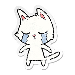 distressed sticker of a crying cartoon cat
