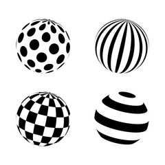 Set of minimalistic shapes. black and white spheres isolated. Vector spheres with dots, stripes, squares for web designs. Simple signs collection. - 254422349
