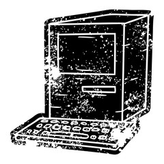 grunge icon drawing of a computer and keyboard