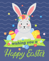 Easter typography.Happy Easter - hand drawn lettering with cute little chick,colorful eggs and flowers. Seasons greetings card perfect for prints, flyers,banners,holiday invitations and more.