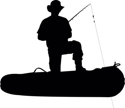 fisherman on a boat, holding a fishing rod in his hands.fishing on the lake.vector image