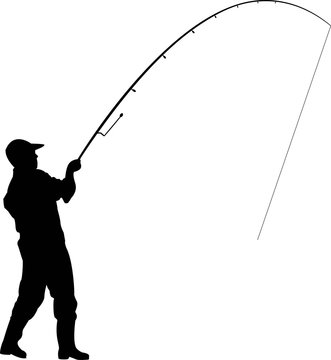 fisherman with a fishing rod, throws a fishing rod, fishing.vector image