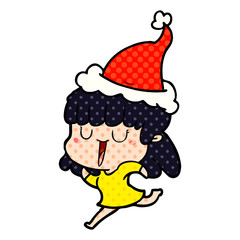 comic book style illustration of a woman wearing santa hat