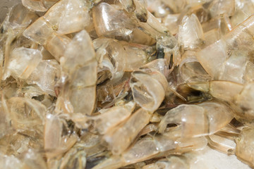 A pile of peeled shrimp shell
