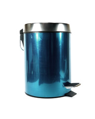 metal bin with button on white background  