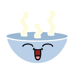 flat color retro cartoon bowl of hot soup