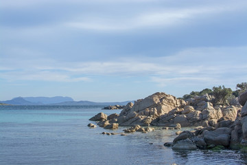 Fototapeta na wymiar Beach with granite rocks in Costa Smeralda Sardinia
