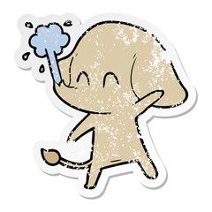 distressed sticker of a cute cartoon elephant spouting water