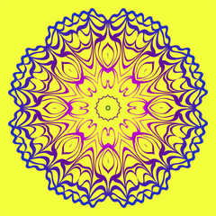Mandala Floral Ornament. Pattern For Posters, Banners. Vector Illustration. Yellow purple gradient color
