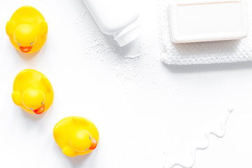 baby accessories for bath with duck on white background