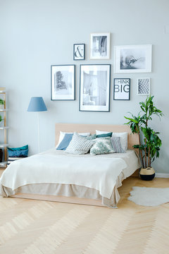 Home interior in daylight. Furniture and decor in Scandinavian style. 