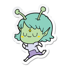 sticker of a cartoon alien girl