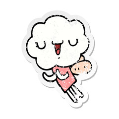 distressed sticker of a cute cartoon cloud head creature