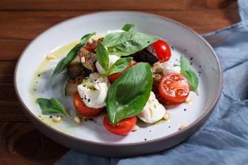 salad with pumpkin, feta cheese, cottage cheese, Chia seeds and Basil