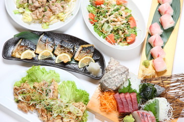various dishes on a dning table