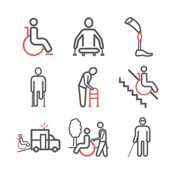 Disabled People line icons set. Vector signs for web graphics.