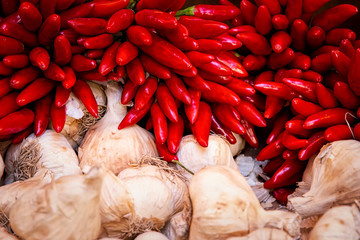 Chilli peppers, garlic, Vienna - Austria, Naschmarkt, 