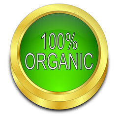 100% Organic Button - 3D illustration