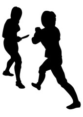 Women in sport fight with knives on white background