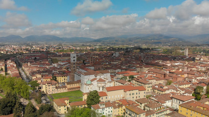 Fototapeta na wymiar Aerial view of Lucca cityscape, Tuscany - Italy