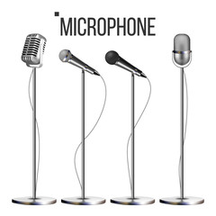 Microphone Set With Stand Vector. Music Icon. Vintage Concert. Modern And Retro. Audio Communication Musical Symbol. Performance Object. Illustration