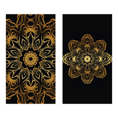 Luxury Vintage Invitation Or Wedding Card. Vector Illustatration. The Front And Rear Side. Gold on black color