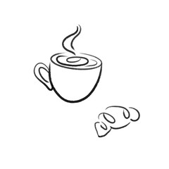 tea with croissant line illustration 