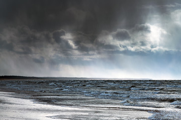 Rough Baltic sea, coast of Latvia.
