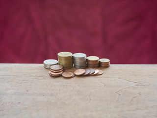 concept stack coins on red background