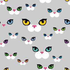 Seamless pattern with decorative Cats. Funny lovely Cats. Brushwork. Hand hatching. Doodle. Can be used for wallpaper, textile, invitation card, wrapping, web page background.
