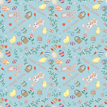 seamless illustration of a pattern in childrens style on the theme of Easter celebration, for the design and decoration of backgrounds