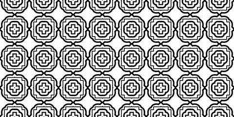 Fototapeta premium Decorative Traditional Geometric Ornament. Seamless Pattern. Vector Illustration. Tribal Ethnic Arabic, Indian, Motif. For Interior Design, Wallpaper. Black white color