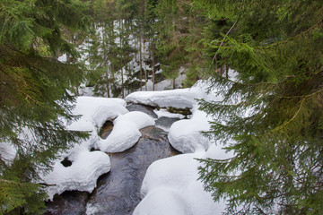 Piękny górski potok zimą