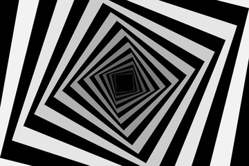 Rotating concentric squares, Square optical illusion pattern - black and white, Geometric abstract background