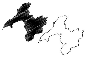 Gwynedd (United Kingdom, Wales, Cymru, Principal areas of Wales) map vector illustration, scribble sketch Gwynedd map