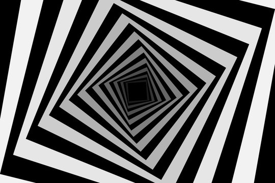 Rotating concentric squares, Square optical illusion pattern - black and white, Geometric abstract background
