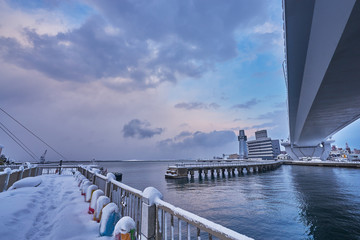 Obraz premium A beautiful Aomori port around the longest Aomori bay bridge in Aomori prefecture in Japan.
