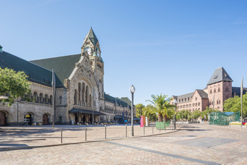 View of the Metz train station with the post office building in the background
