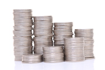 stacked Japanese 100 yen coins step up and step down graph 