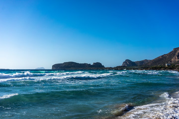 Waves on the beach of Falasarna, Greece, Crete