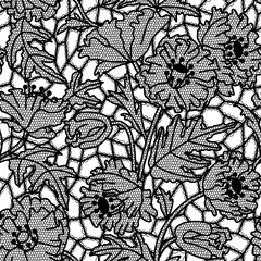 Black vintage Lace seamless pattern with flowers - 254445341