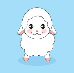 Cute cartoon sheep on blue background.