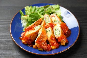 rolled porke with okura and cheese