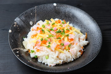 scattered sushi with salmon roe