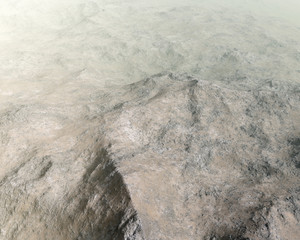 Aerial of rocky mountain landscape.
