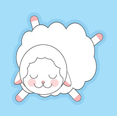 Cute cartoon sheep is sleeping on blue