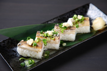 fire-roasted saury sushi